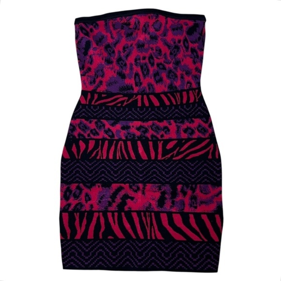 GUESS by Marciano Y2K Strapless Bodycon Knit Dress Punk Animal Print Women’s XS - Picture 2 of 9